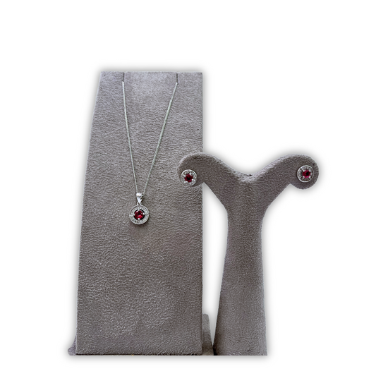 RED STONE PENDANT CHAIN SET