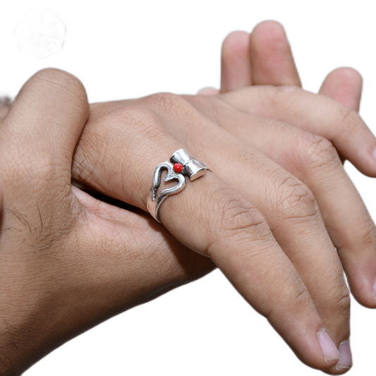 POWERFUL OM RING WITH RED BEAD
