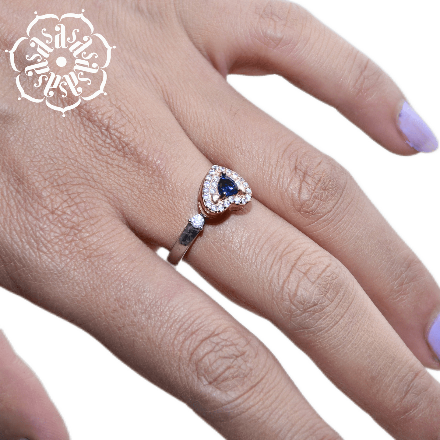 STUDDED BLUE STONE HEART SHAPED WOMEN'S RING